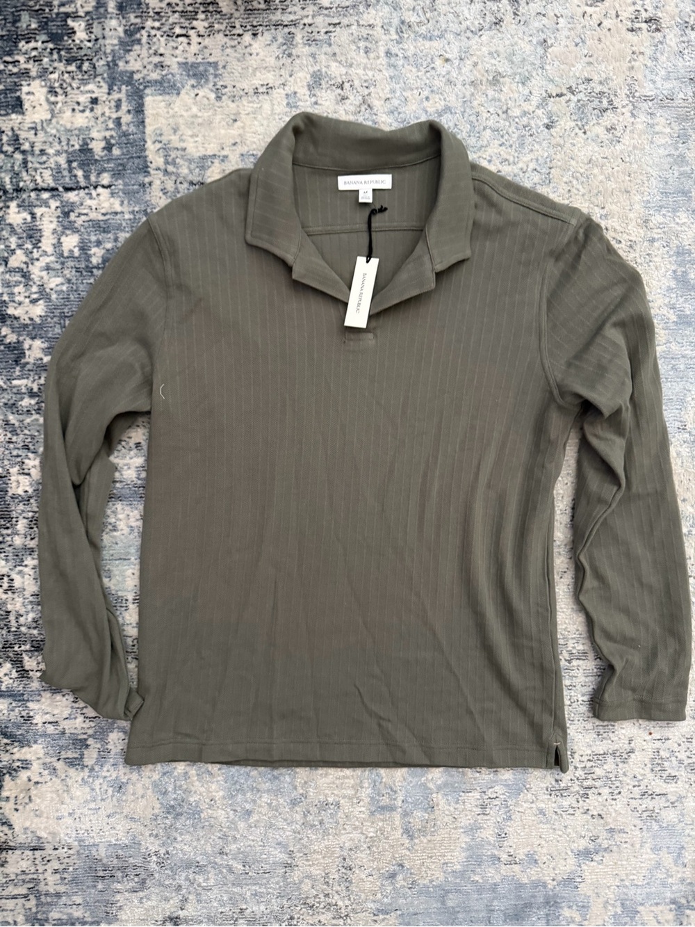 Banana Republic Olive Green Ribbed Long-Sleeve Polo Top NWT